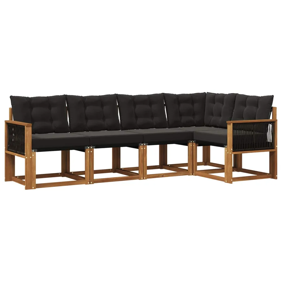 Ensemble de canapés d'extérieur 5 pcs Naturel et noir - 2
