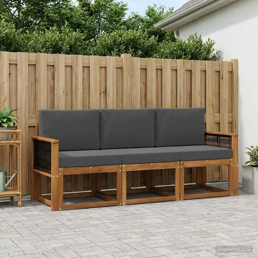 Ensemble de canapés d'extérieur 3 pcs Naturel et Anthracite