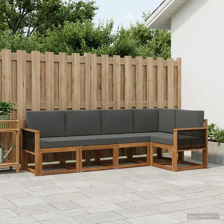Ensemble de canapés d'extérieur 5 pcs Naturel et Anthracite