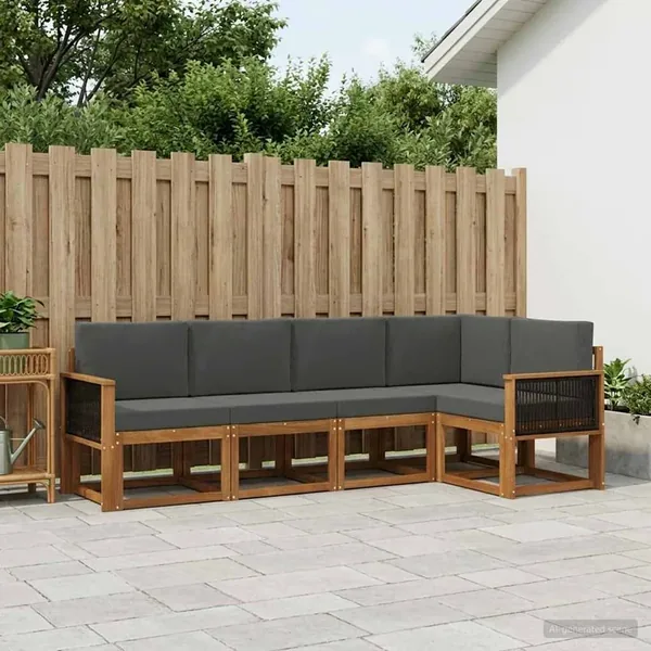 Ensemble de canapés d'extérieur 5 pcs Naturel et Anthracite