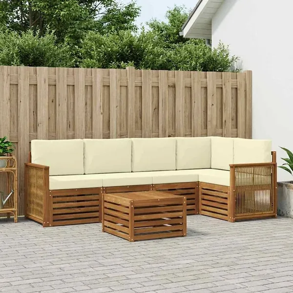 Ensemble de canapé d'angle avec coussin 5 pcs Naturel et Crème