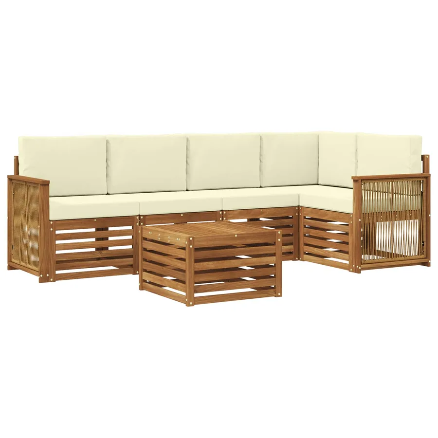 Ensemble de canapé d'angle avec coussin 5 pcs Naturel et Crème - 2