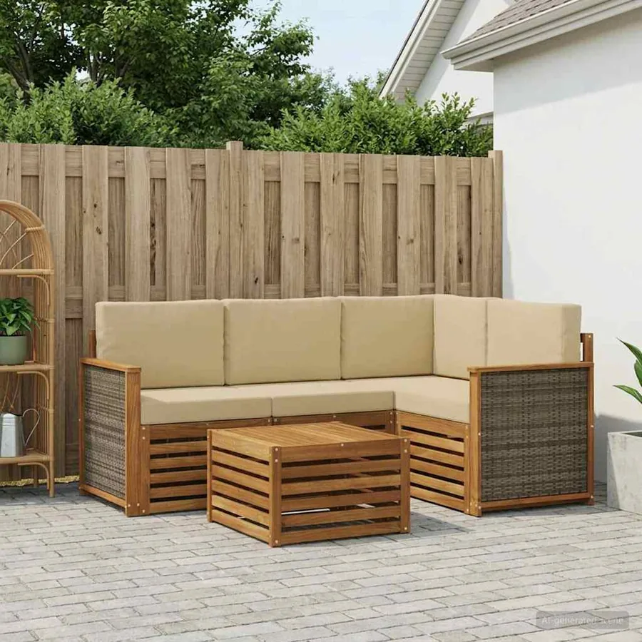 Ensemble de canapés d'extérieur 5 pcs Naturel et Beige