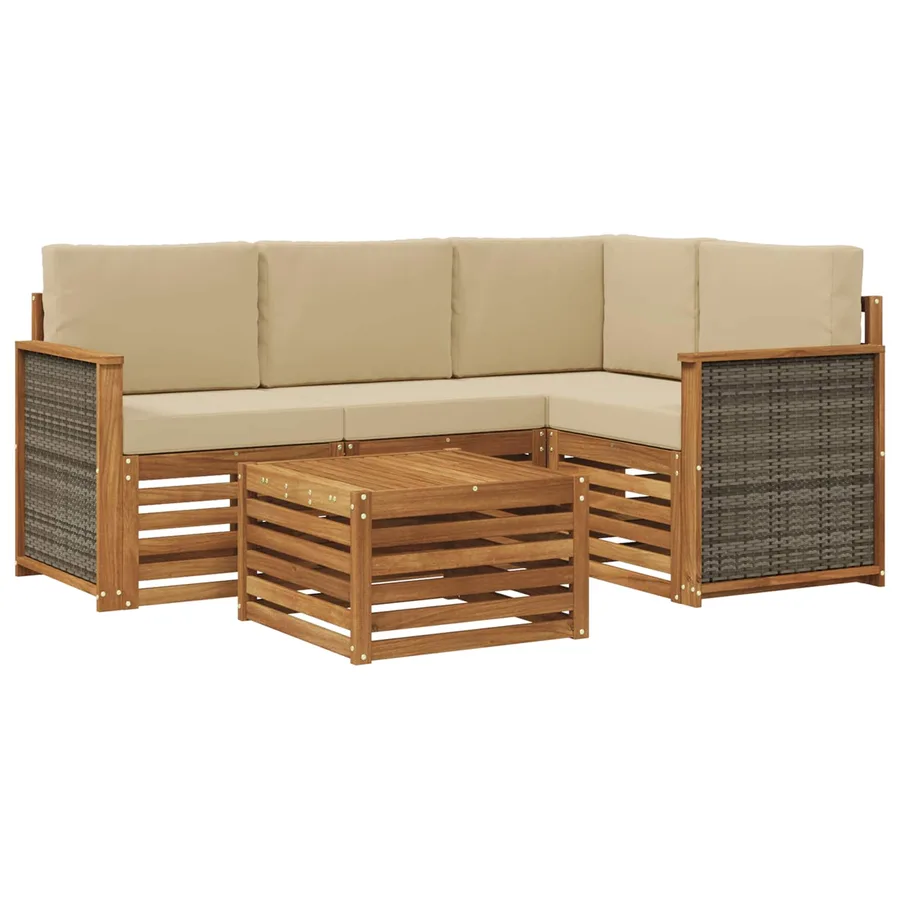 Ensemble de canapés d'extérieur 5 pcs Naturel et Beige - 2