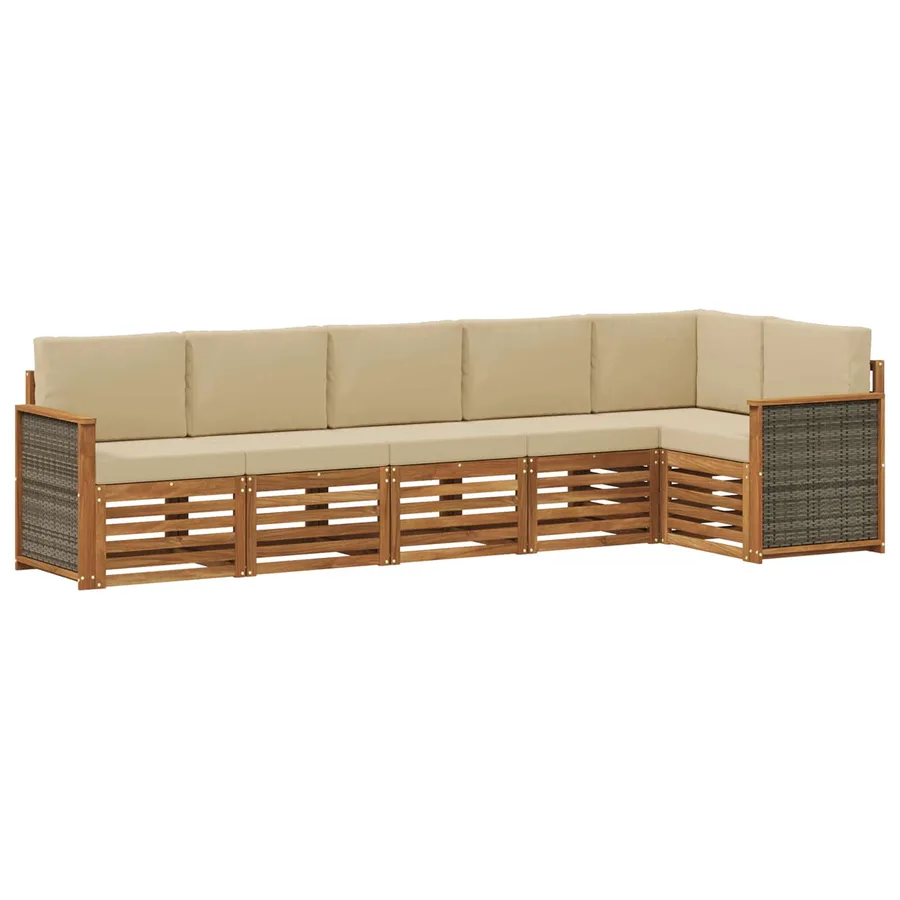 Ensemble de canapé d'angle avec coussin 5 pcs Naturel - 2