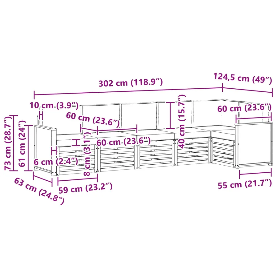 Ensemble de canapé d'angle avec coussin 5 pcs Naturel - 8