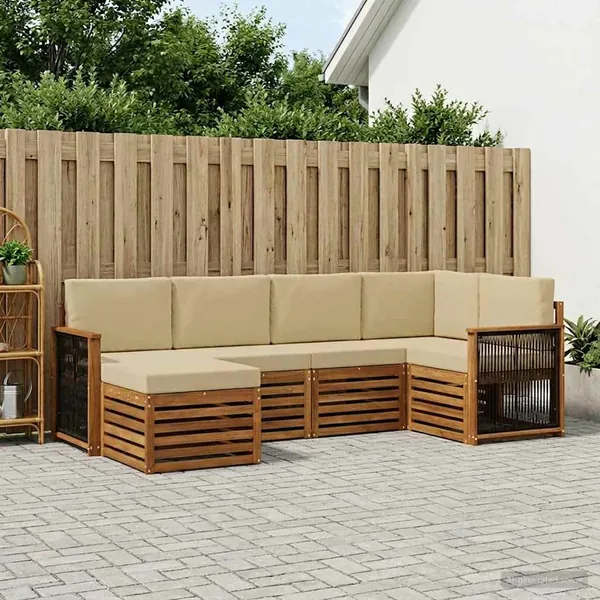 Ensemble de canapé d'angle avec coussin 5 pcs Naturel