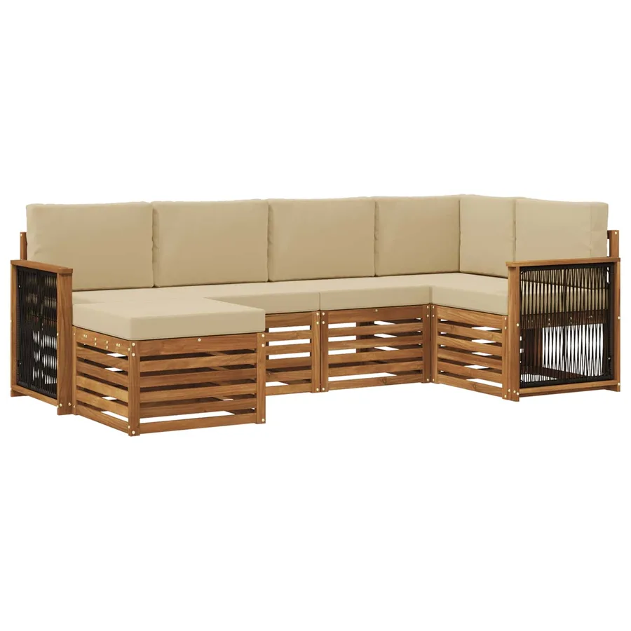 Ensemble de canapé d'angle avec coussin 5 pcs Naturel - 2