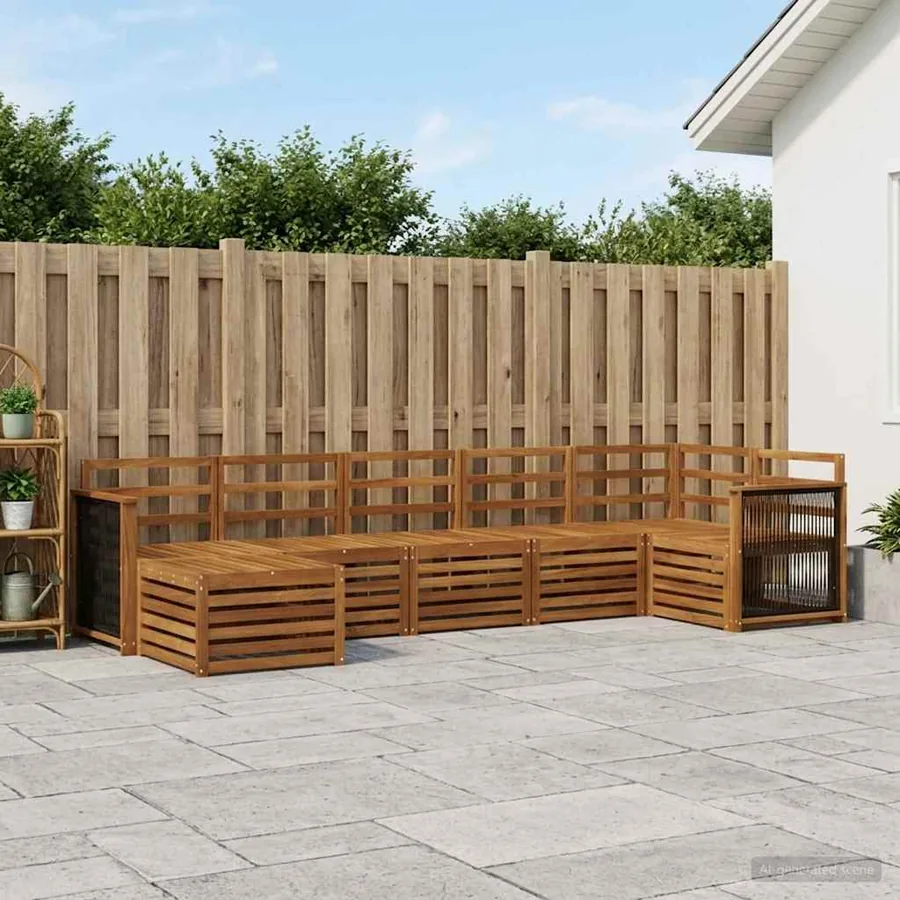 Ensemble de canapé d'angle 6 pcs Naturel Bois d'Acacia Massif