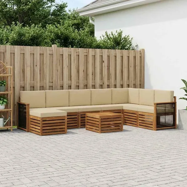 Ensemble de canapés d'extérieur avec coussin 7 pcs Naturel
