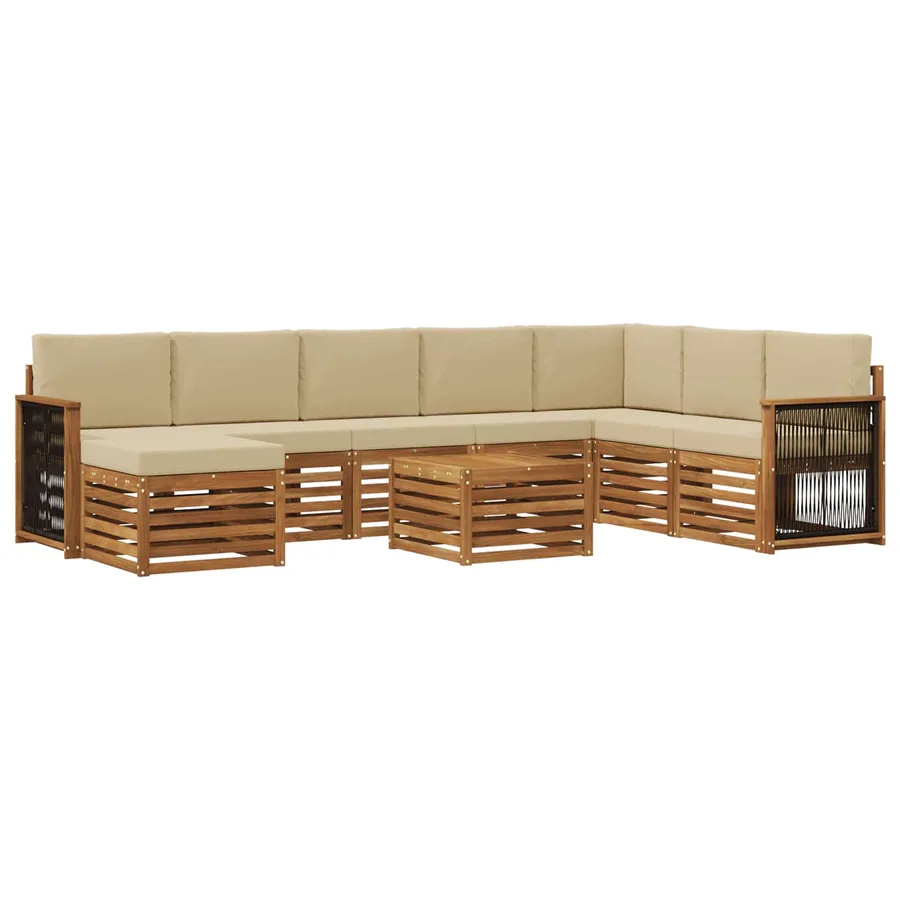 Ensemble de canapés d'extérieur avec coussin 7 pcs Naturel - 2