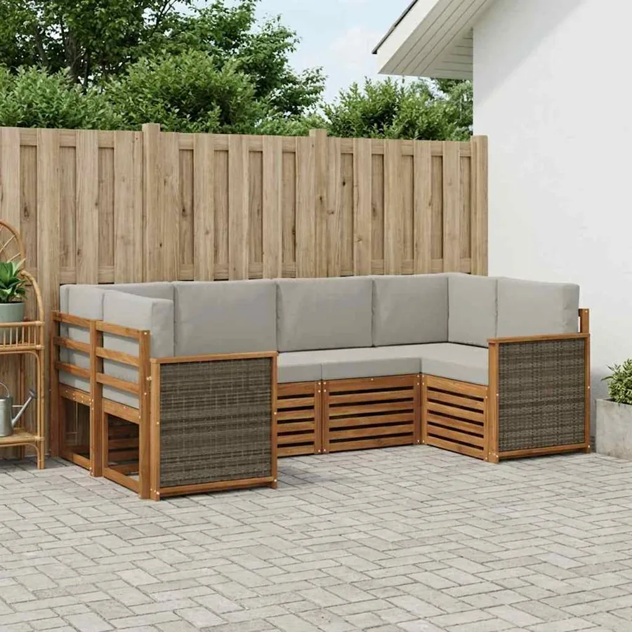 Ensemble de canapé d'angle 5 pcs Naturel et gris clair