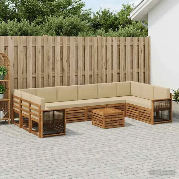 Ensemble de canapés d'extérieur avec coussin 8 pcs Naturel