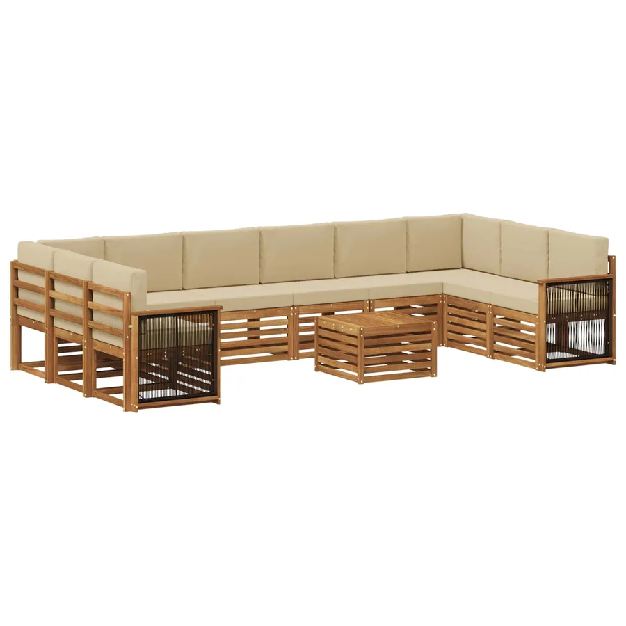 Ensemble de canapés d'extérieur avec coussin 8 pcs Naturel - 2