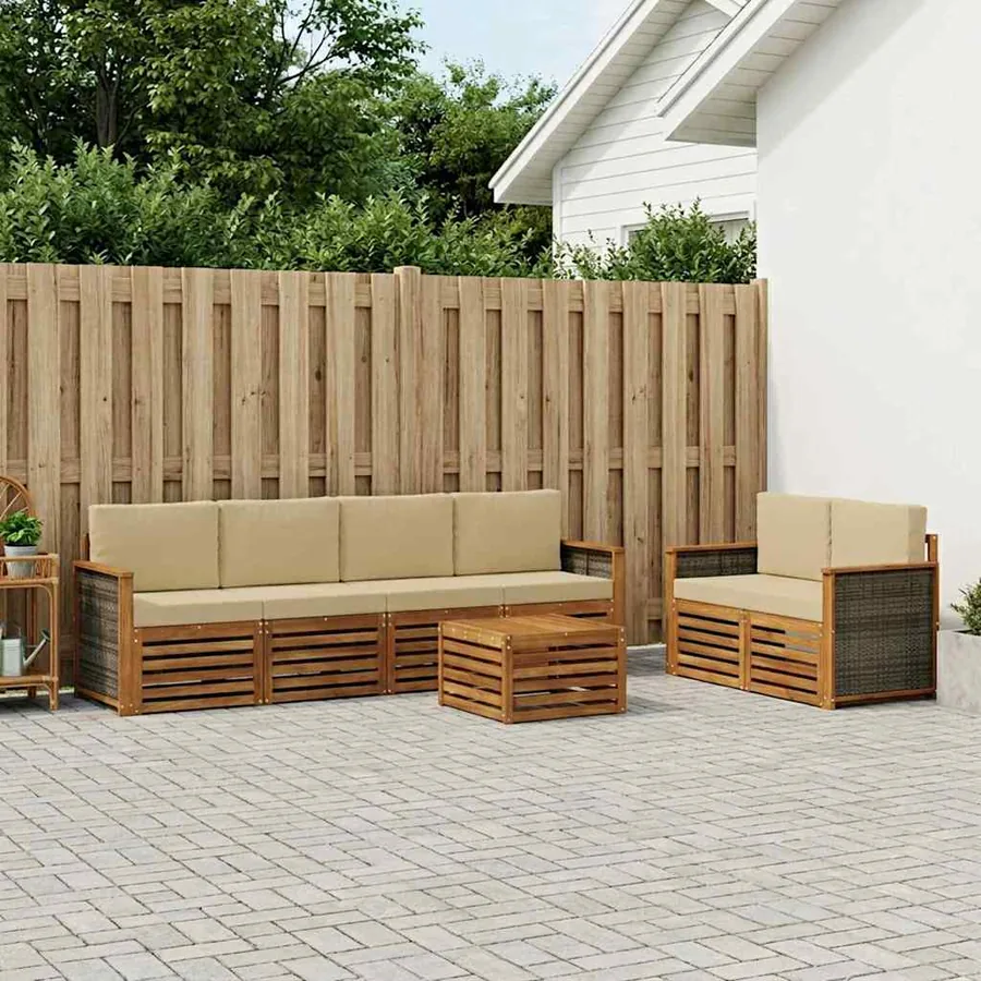 Ensemble de canapés d'extérieur 7 pcs Naturel et Beige
