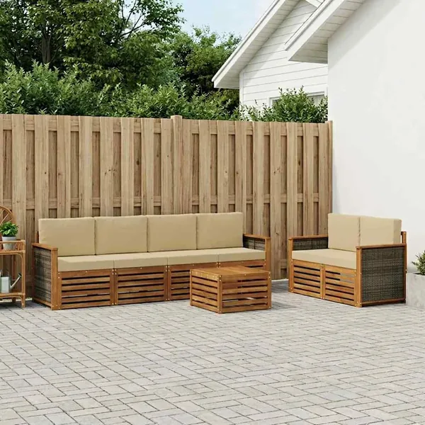 Ensemble de canapés d'extérieur 7 pcs Naturel et Beige