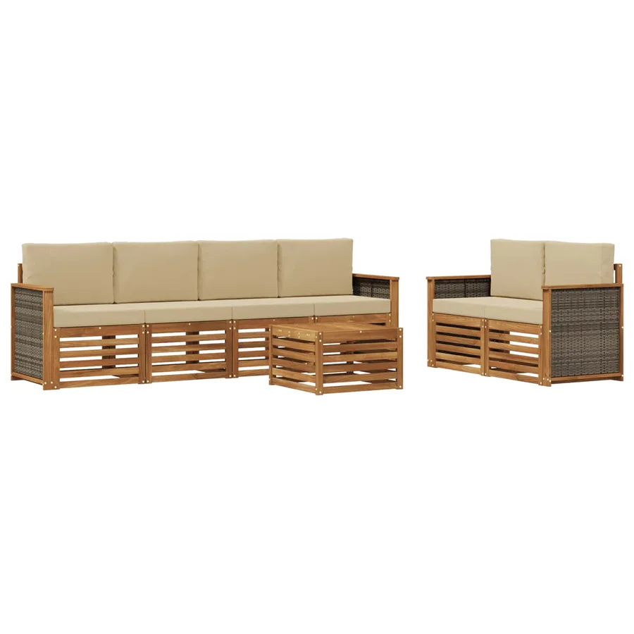 Ensemble de canapés d'extérieur 7 pcs Naturel et Beige - 2