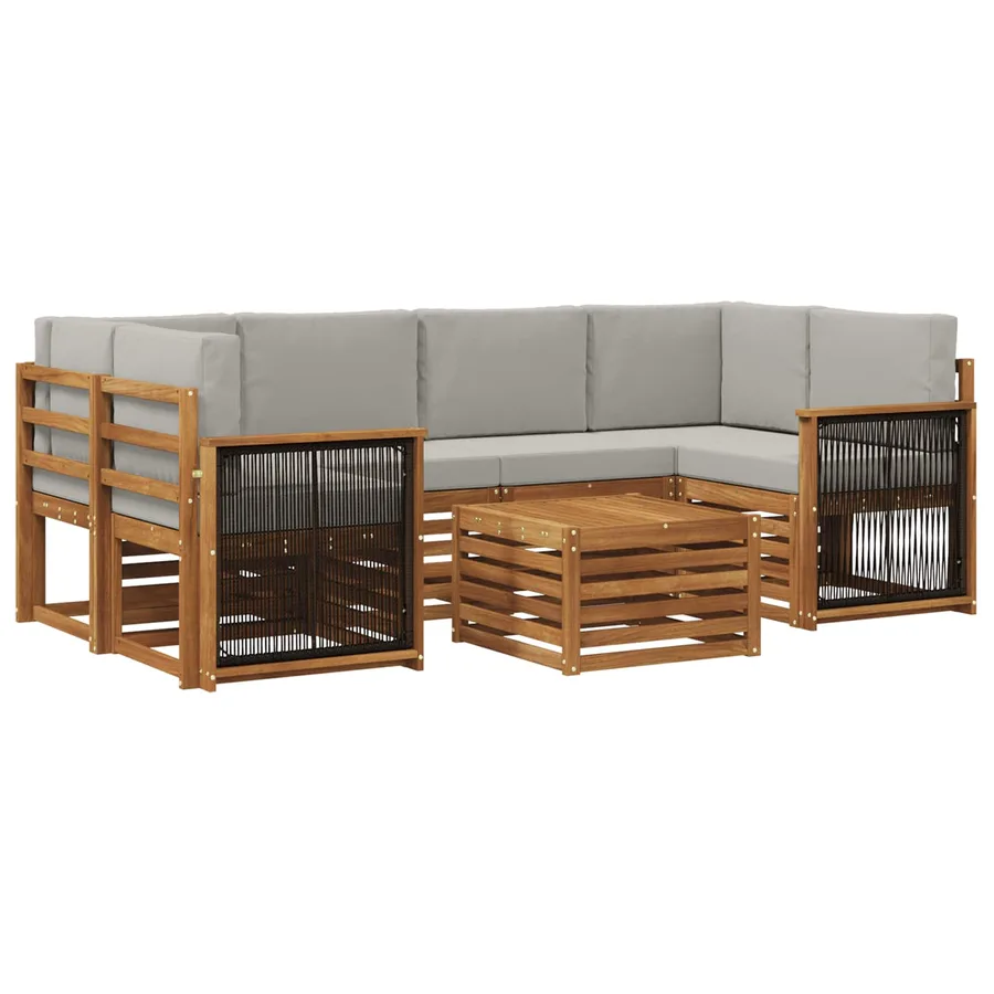 Ensemble de canapés d'extérieur 7 pcs Naturel et gris clair - 2