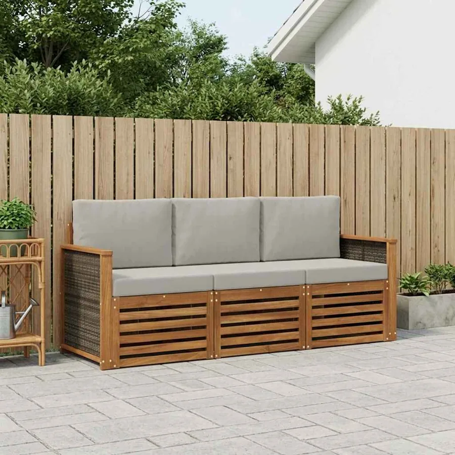 Ensembles de canapés avec coussin 3 pcs Bois d'Acacia Massif