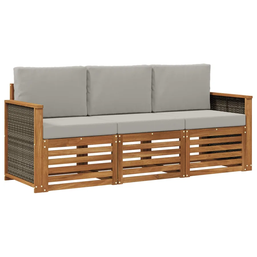 Ensembles de canapés avec coussin 3 pcs Bois d'Acacia Massif - 2