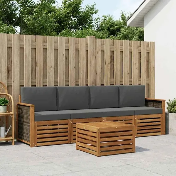 Ensemble de canapés d'extérieur 5 pcs Naturel et Anthracite