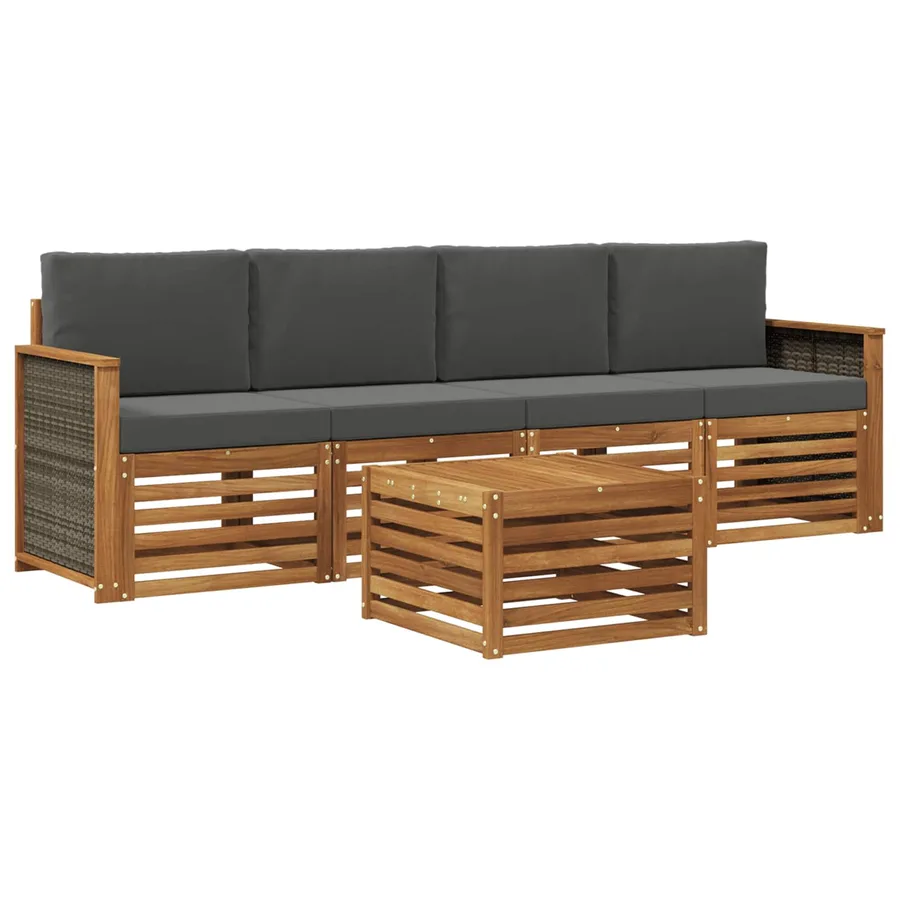 Ensemble de canapés d'extérieur 5 pcs Naturel et Anthracite - 2