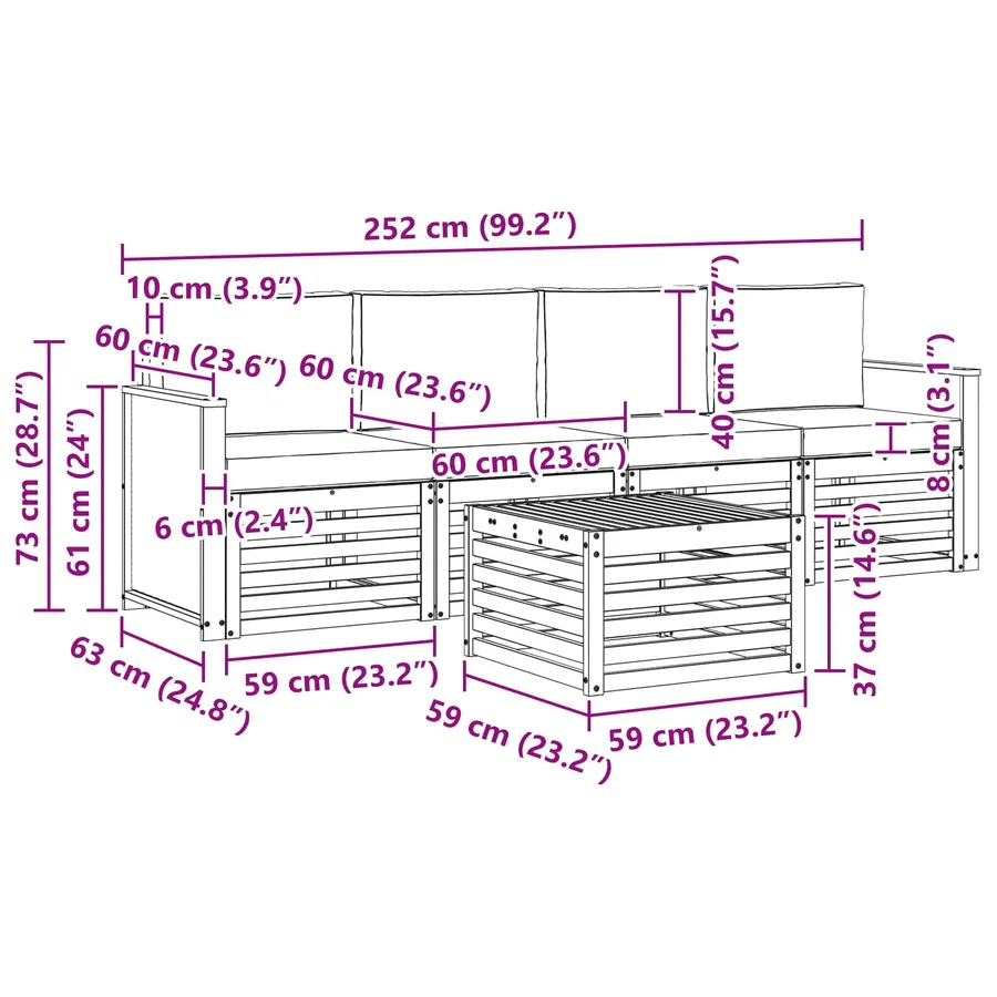 Ensemble de canapés d'extérieur 5 pcs Naturel et Anthracite - 6