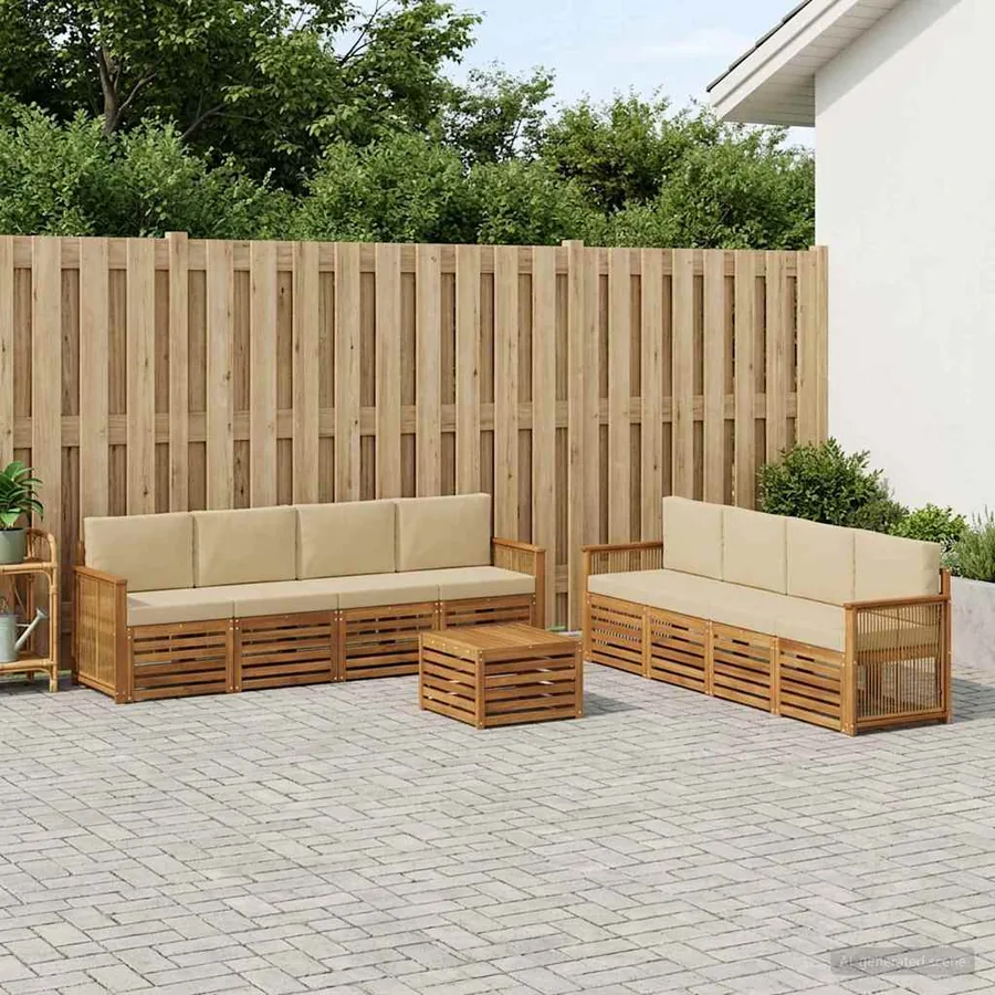 Ensembles de canapés avec coussin 9 pcs Bois d'Acacia Massif