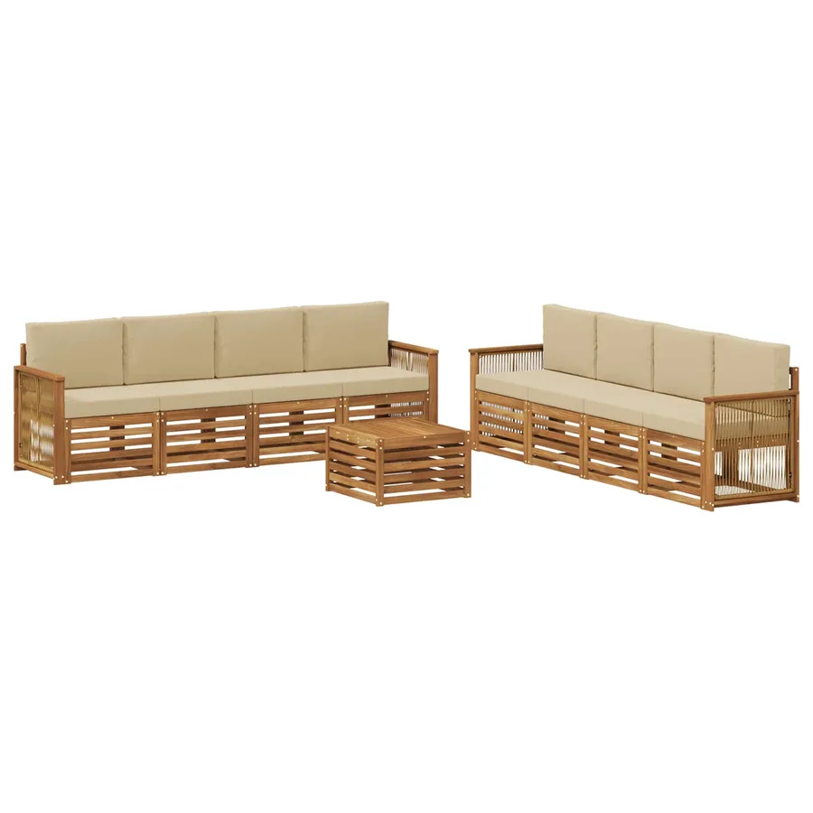 Ensembles de canapés avec coussin 9 pcs Bois d'Acacia Massif - 2