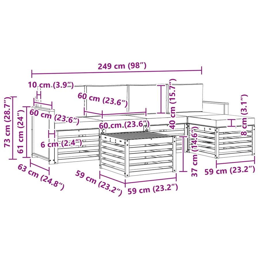 Ensemble de canapés d'extérieur 6 pcs Naturel et gris clair - 7