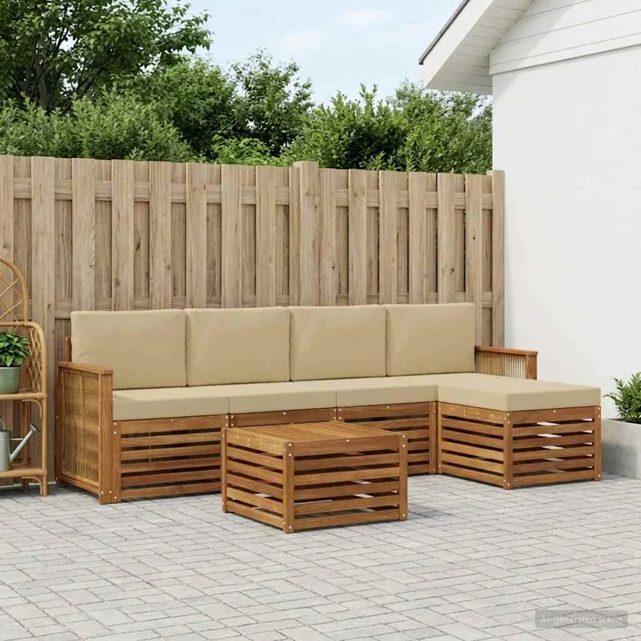 Ensemble de canapés d'extérieur 6 pcs Naturel et Beige
