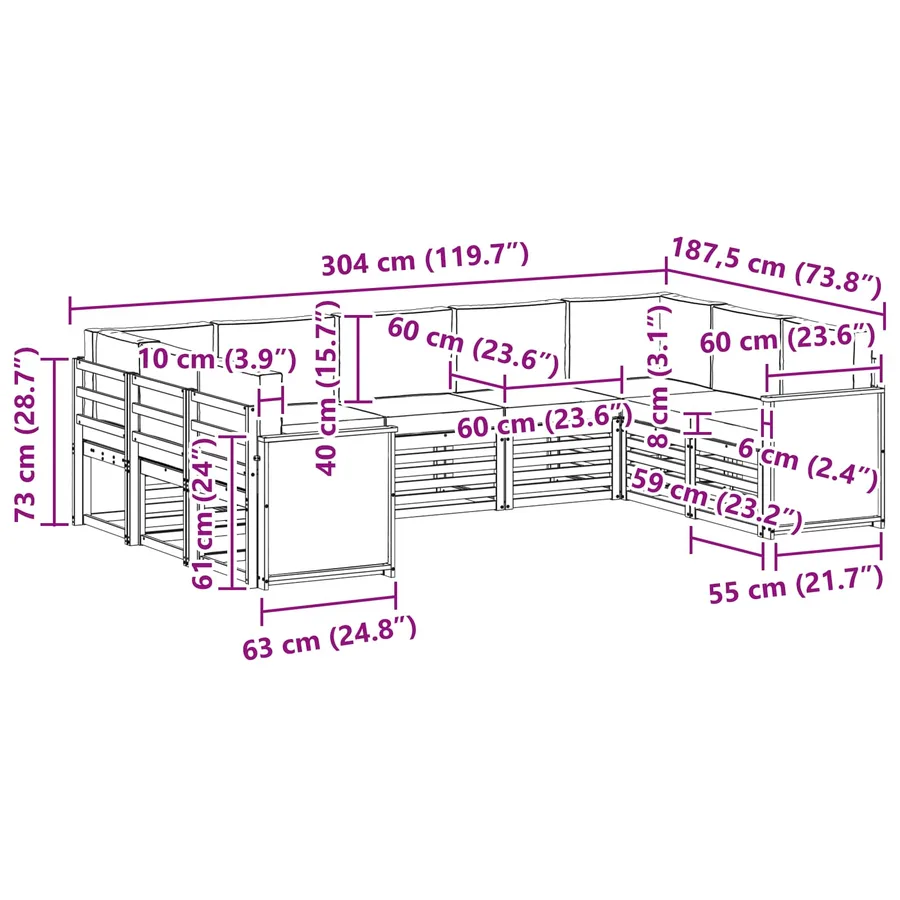 Ensemble de canapé d'angle 7 pcs Naturel et gris clair - 8