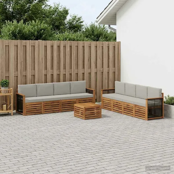 Ensembles de canapés avec coussin 9 pcs Bois d'Acacia Massif