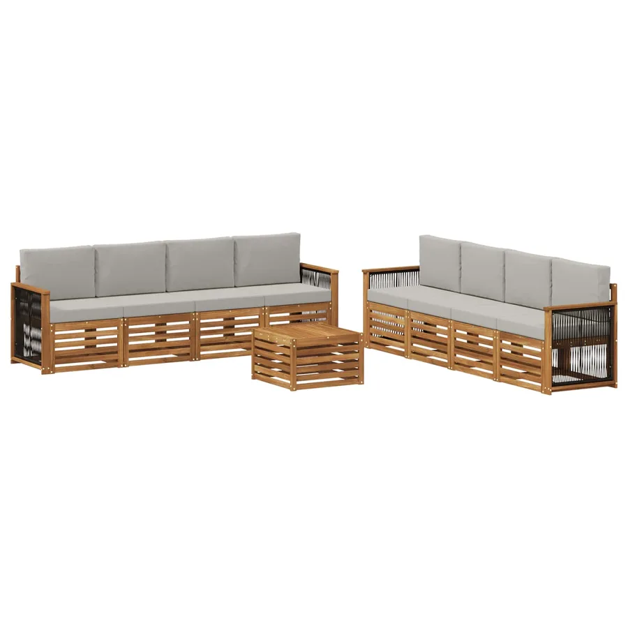 Ensembles de canapés avec coussin 9 pcs Bois d'Acacia Massif - 2