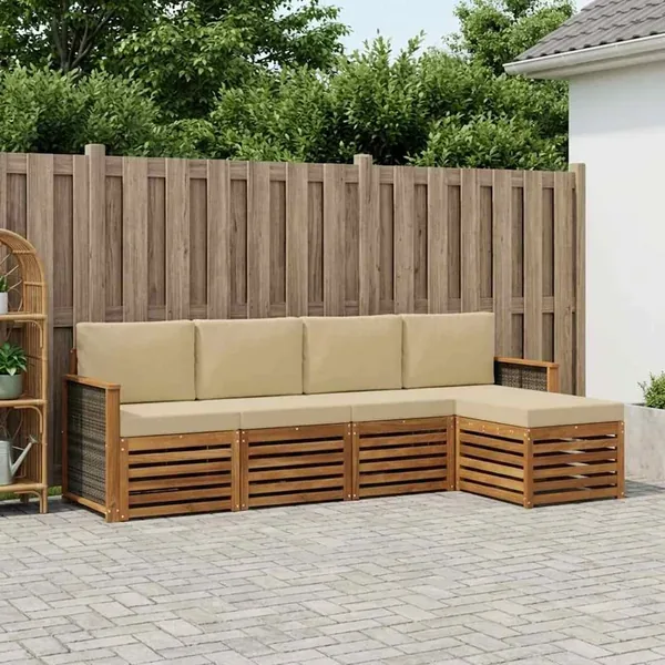 Ensemble de canapés d'extérieur 5 pcs Naturel et Beige