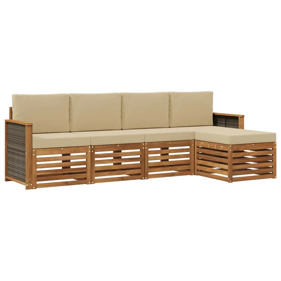 Ensemble de canapés d'extérieur 5 pcs Naturel et Beige - 2