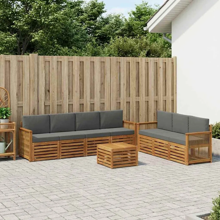 Ensembles de canapés avec coussin 8 pcs Bois d'Acacia Massif