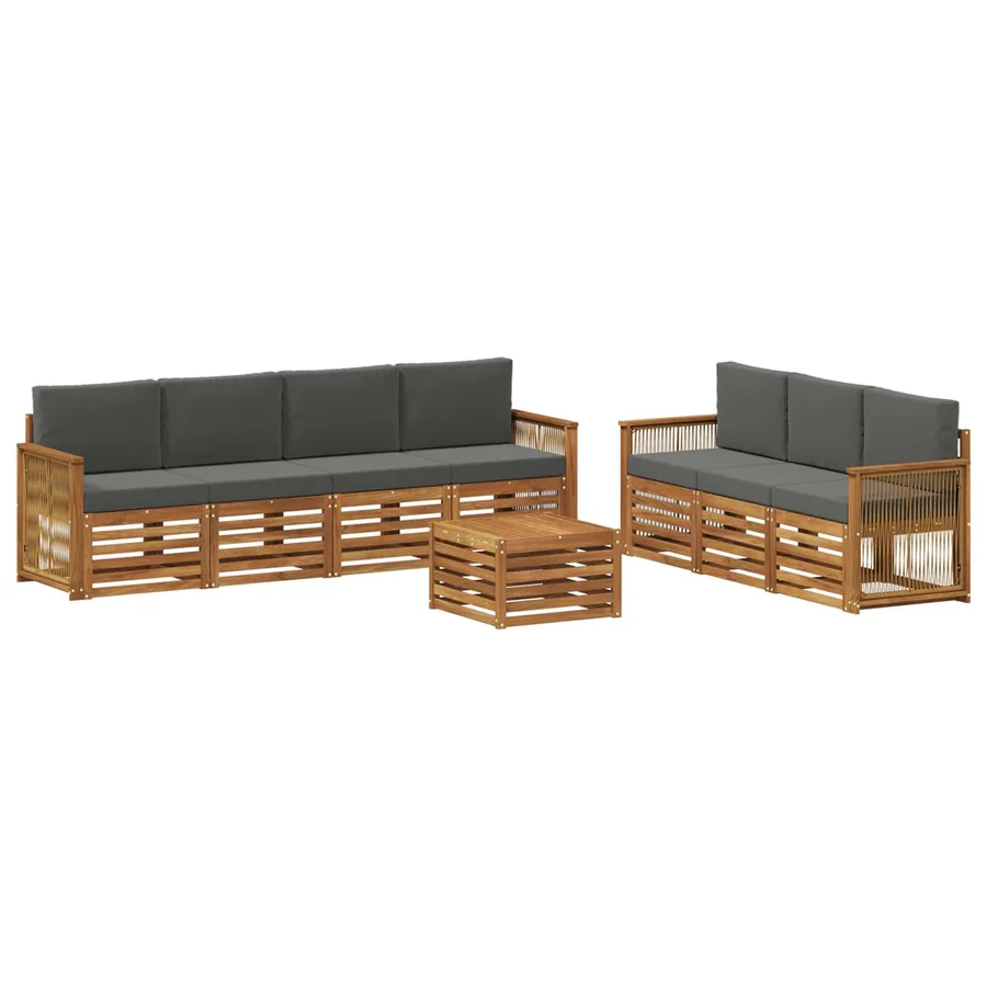 Ensembles de canapés avec coussin 8 pcs Bois d'Acacia Massif - 2