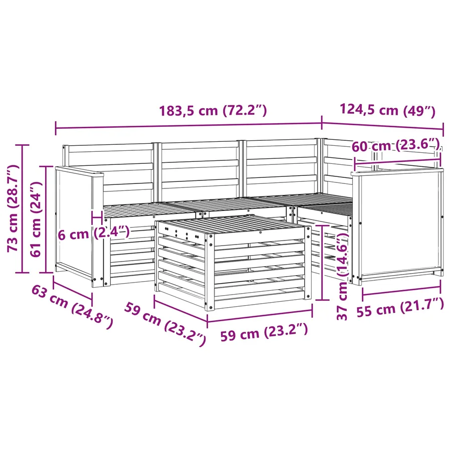 Ensemble de canapés d'extérieur 5 pcs Naturel 59 x 59 x 37 cm - 8