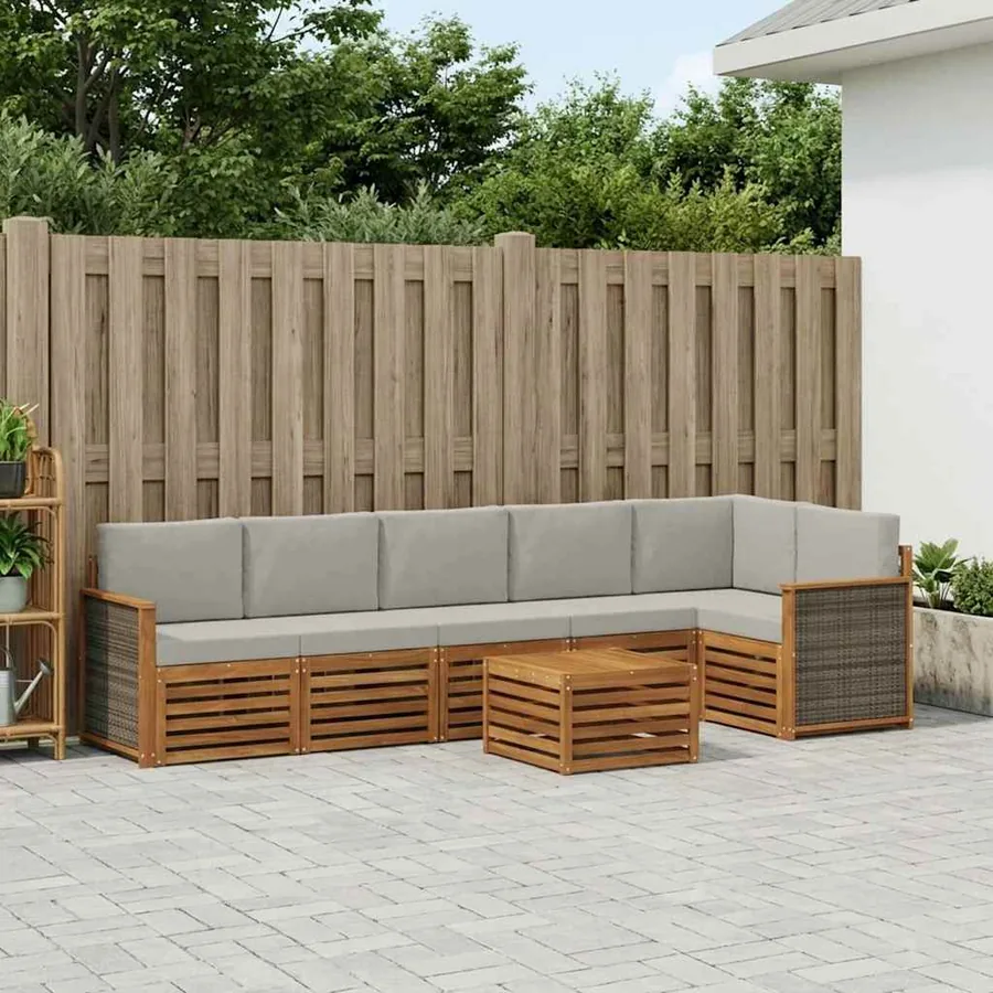 Ensemble de canapé d'angle 6 pcs Naturel et gris clair