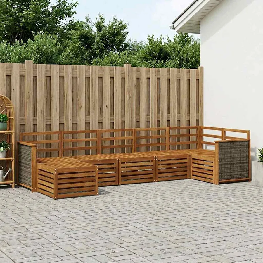 Ensemble de canapé d'angle 6 pcs Naturel Bois d'Acacia Massif