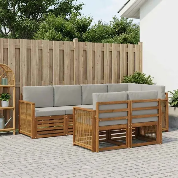 Ensemble de canapé d'angle 6 pcs Naturel et gris clair