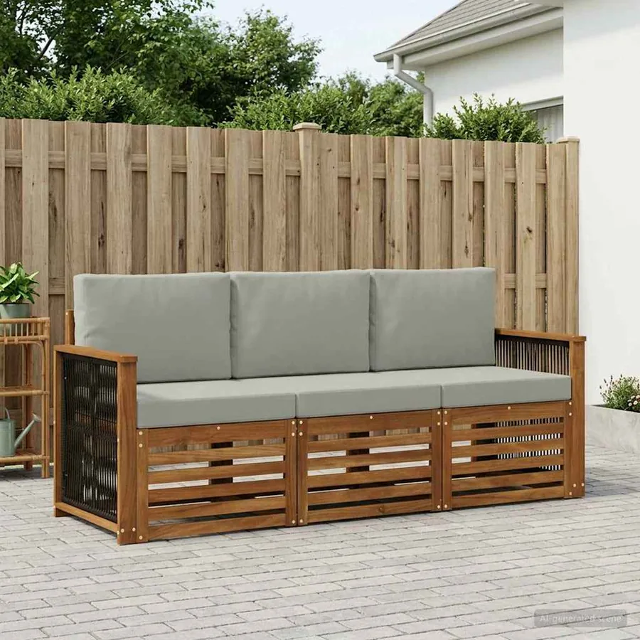 Ensembles de canapés avec coussin 3 pcs Bois d'Acacia Massif