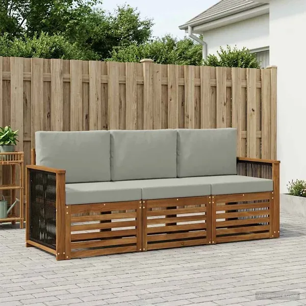 Ensembles de canapés avec coussin 3 pcs Bois d'Acacia Massif