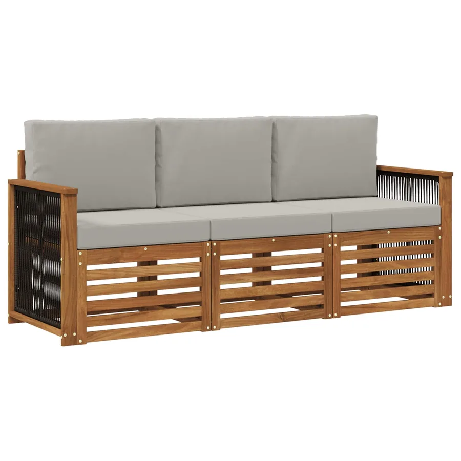 Ensembles de canapés avec coussin 3 pcs Bois d'Acacia Massif - 2