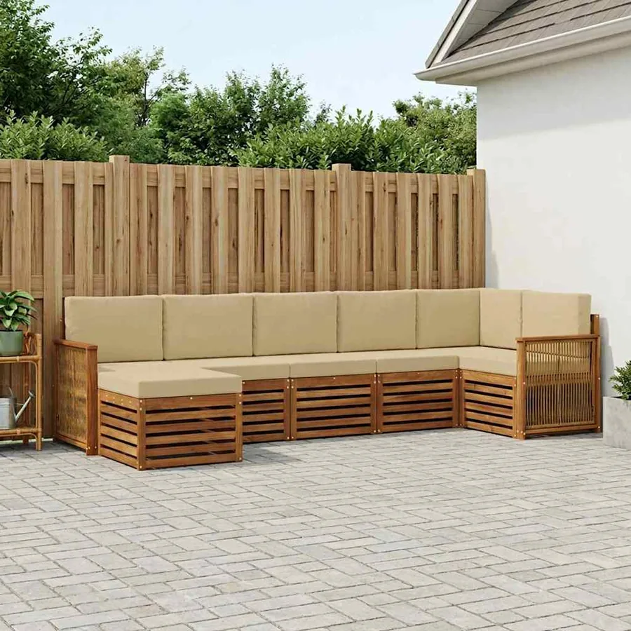 Ensemble de canapé d'angle avec coussin 6 pcs Naturel