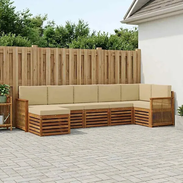 Ensemble de canapé d'angle avec coussin 6 pcs Naturel