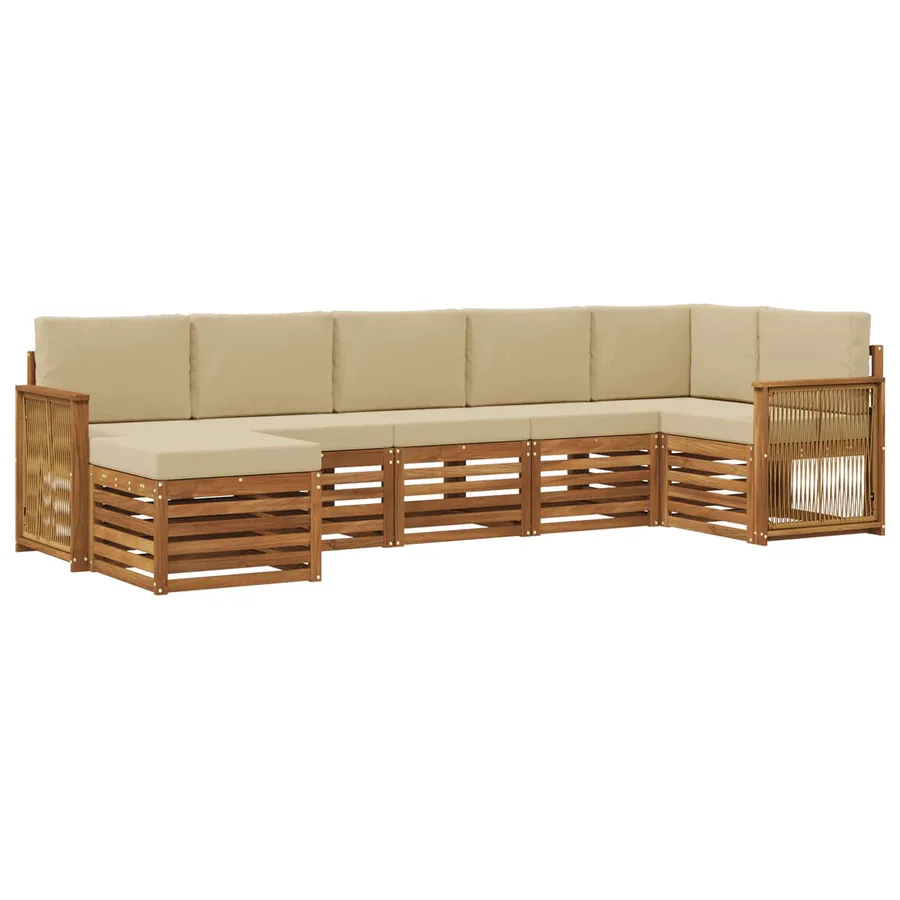 Ensemble de canapé d'angle avec coussin 6 pcs Naturel - 2