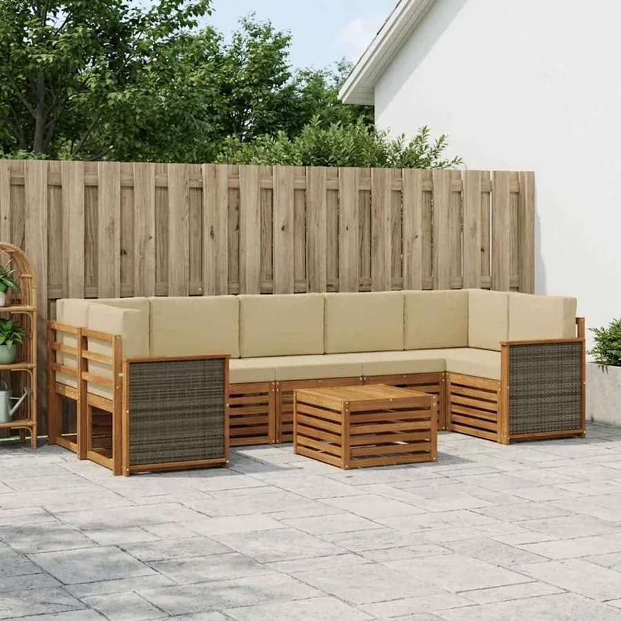 Ensemble de canapés d'extérieur 8 pcs Naturel et Beige