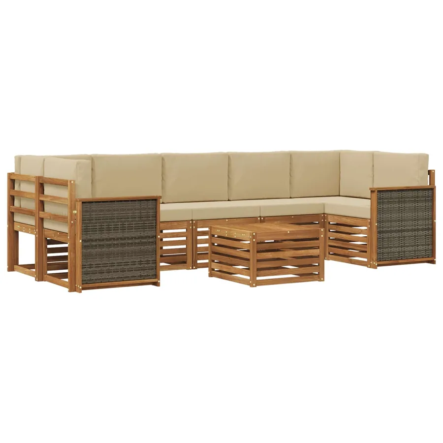 Ensemble de canapés d'extérieur 8 pcs Naturel et Beige - 2
